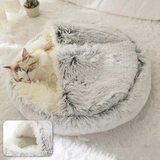 Warm Soft Plush Round Cat and Puppy Bed - EasyDailyLife