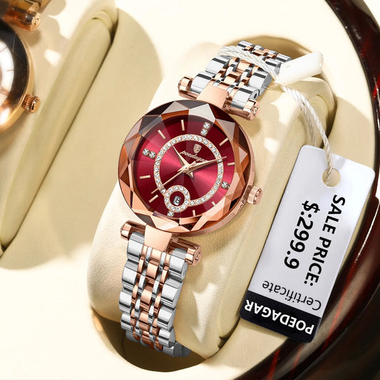 POEDAGAR Women's Luxury Diamond Watch – Stainless Steel & Waterproof - EasyDailyLife