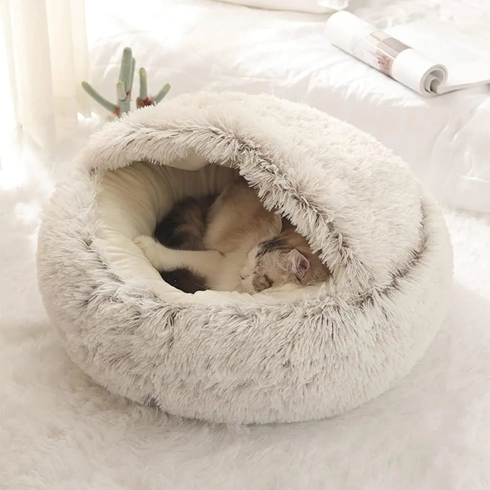 Warm Soft Plush Round Cat and Puppy Bed - EasyDailyLife