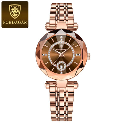POEDAGAR Women's Luxury Diamond Watch – Stainless Steel & Waterproof - EasyDailyLife