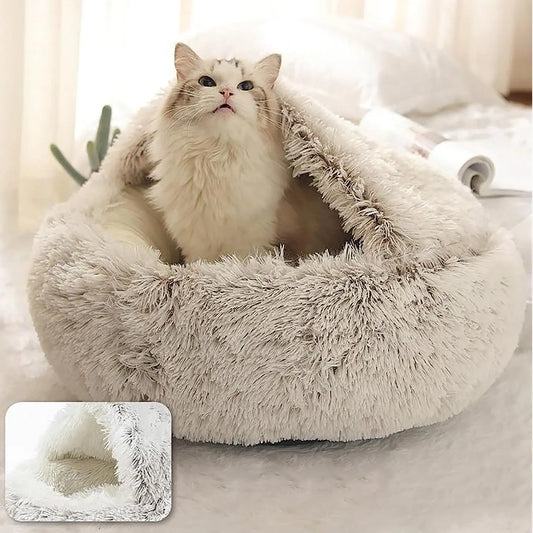 Warm Soft Plush Round Cat and Puppy Bed - EasyDailyLife