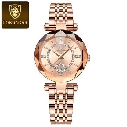POEDAGAR Women's Luxury Diamond Watch – Stainless Steel & Waterproof - EasyDailyLife