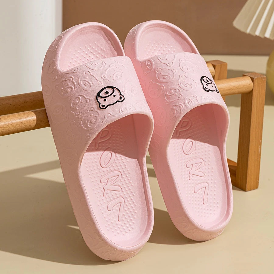 Non-Slip Bear Print Slippers – Soft & Comfortable Indoor Sandals for Women - EasyDailyLife