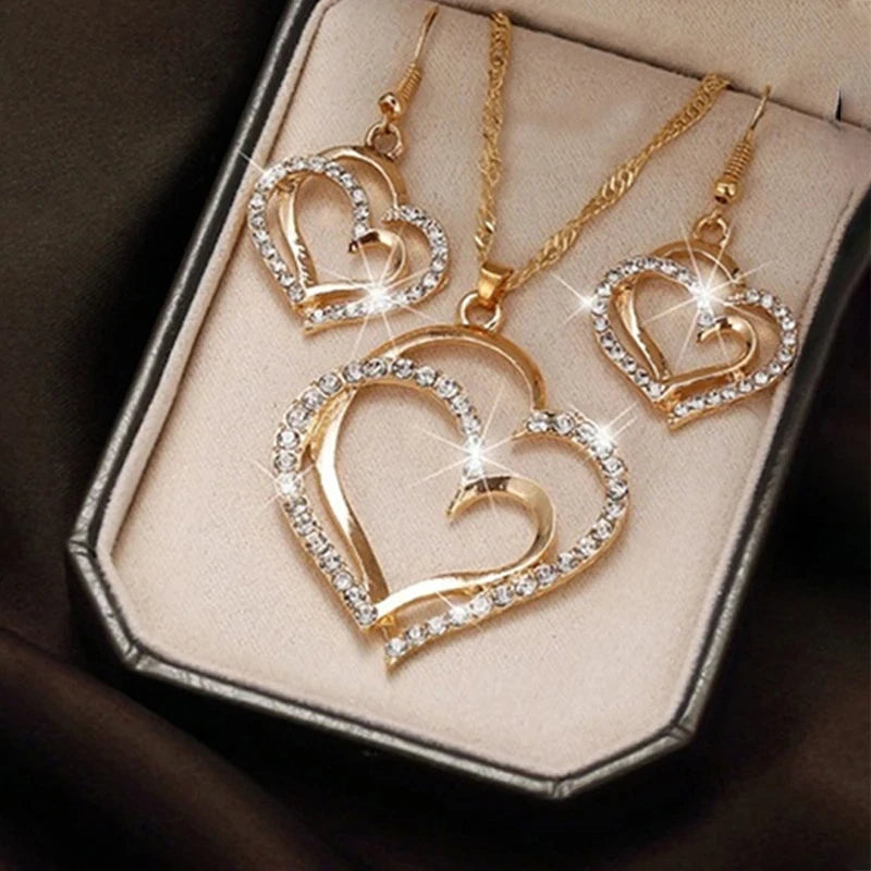 3-Piece Heart Jewelry Set – Earrings & Pendant Necklace