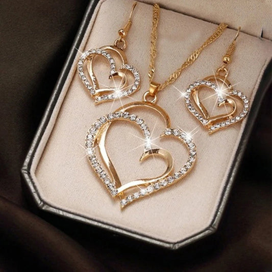 3-Piece Heart Jewelry Set – Earrings & Pendant Necklace