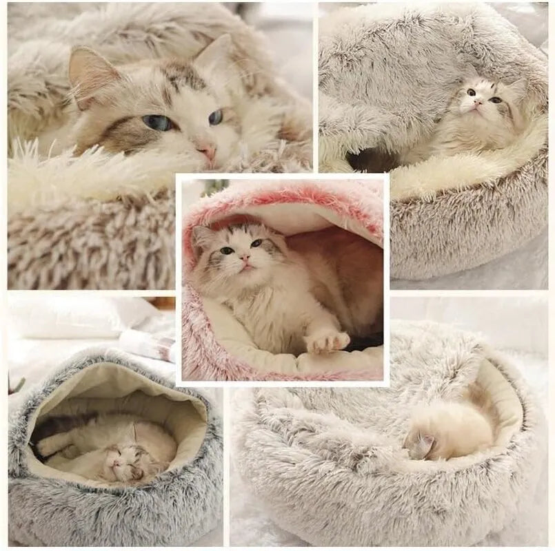 Warm Soft Plush Round Cat and Puppy Bed - EasyDailyLife
