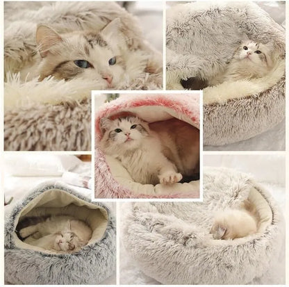 Warm Soft Plush Round Cat and Puppy Bed - EasyDailyLife