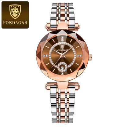POEDAGAR Women's Luxury Diamond Watch – Stainless Steel & Waterproof - EasyDailyLife