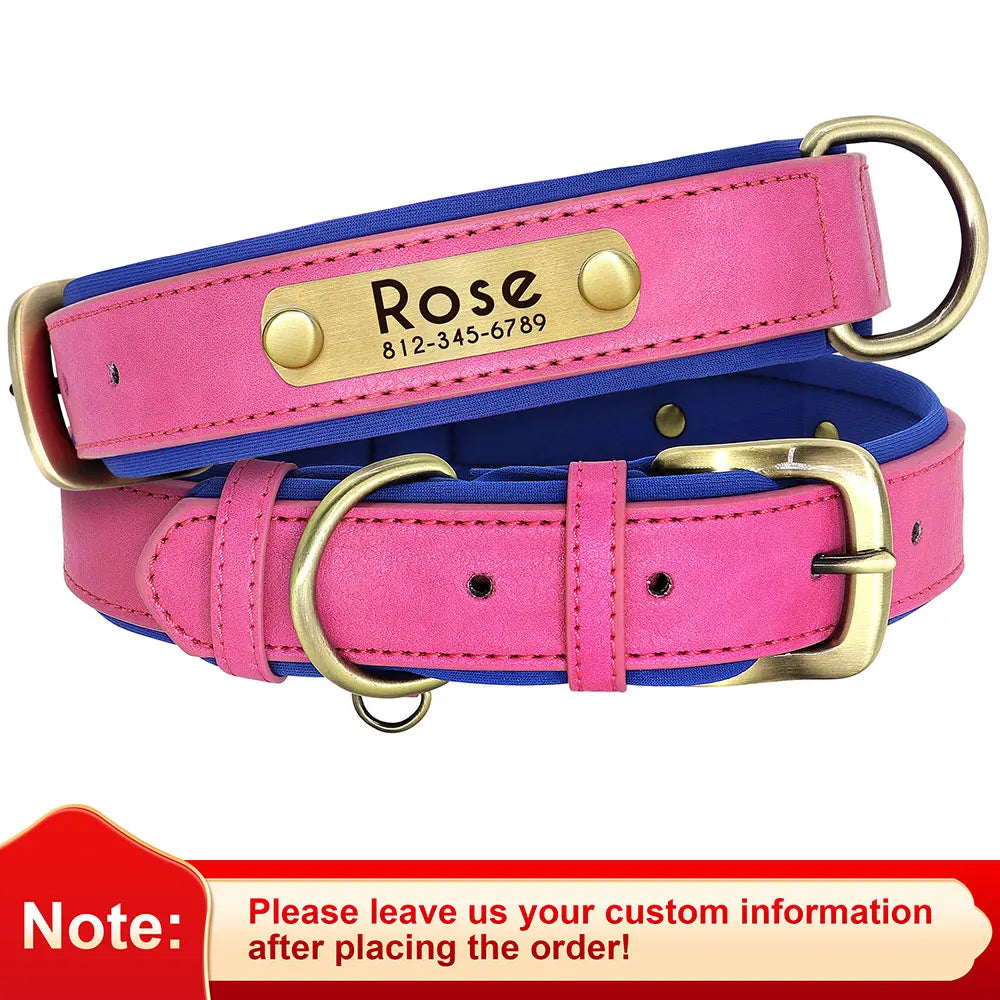Custom PU Leather Dog Collar – Free Engraving, Adjustable & Padded