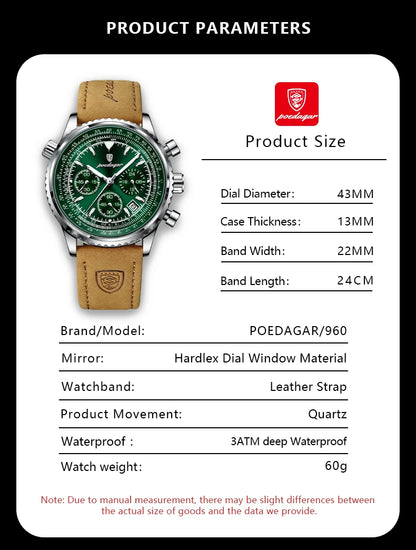 POEDAGAR Men's Luxury Sports Watch – Waterproof & Chronograph