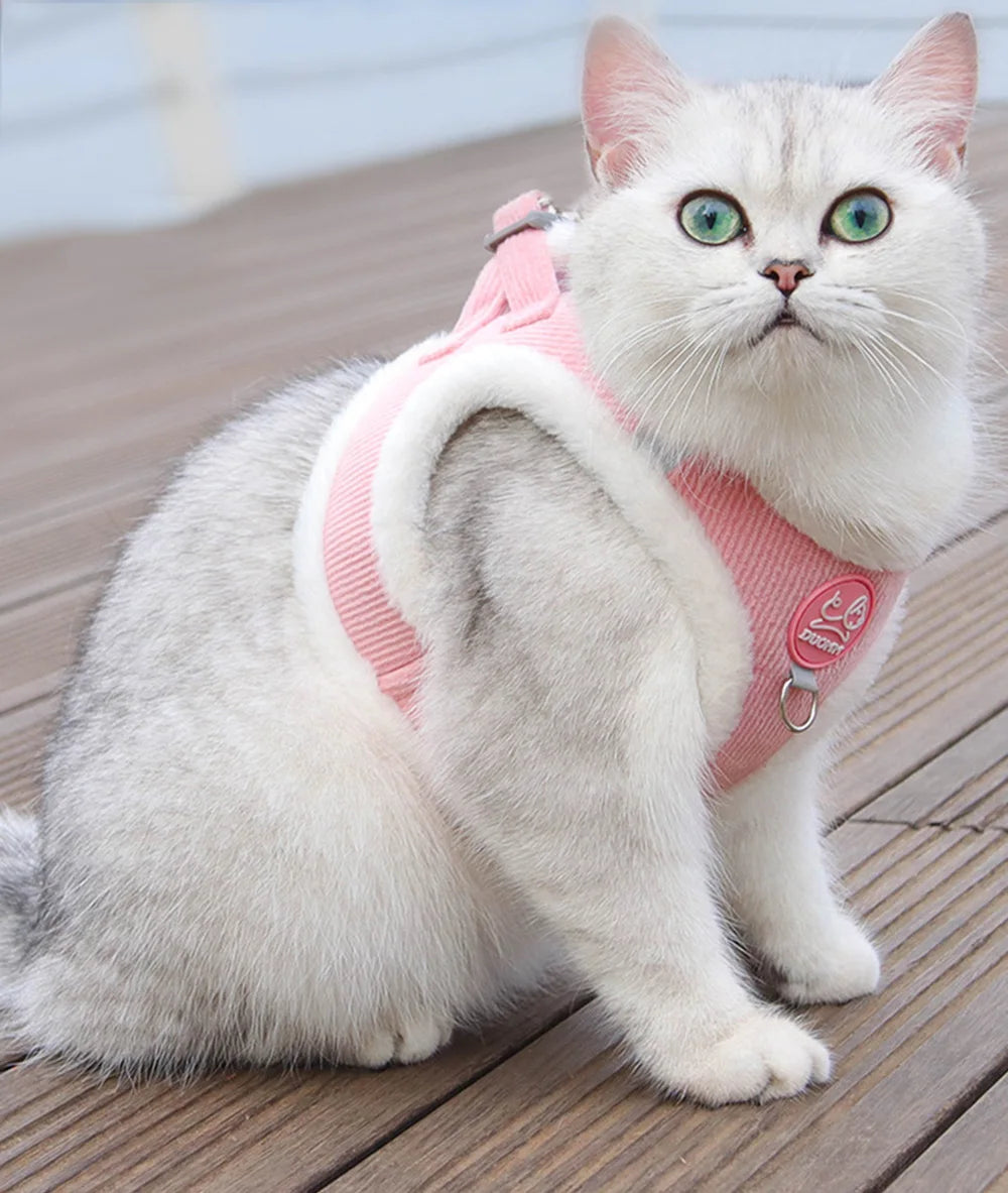 Rabbit Fur Harness with FREE Leash Set – Warm & Adjustable for Cats & Small Dogs