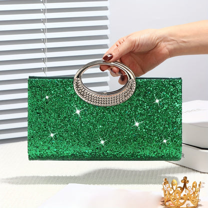 Sparkling Sequin Evening Bag with Gold Chain